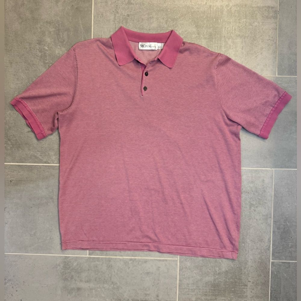 St. Croix Knit Striped Purple Polo Shirt - Men’s Large - Made in USA